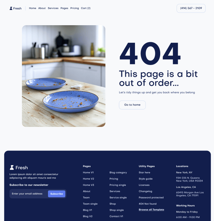 Fresh X - 404 Not Found Utility Page - Cleaning Webflow Template
