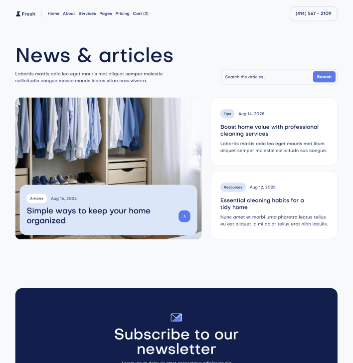 Fresh X - Blog V2 Main Page - Cleaning Webflow Template
