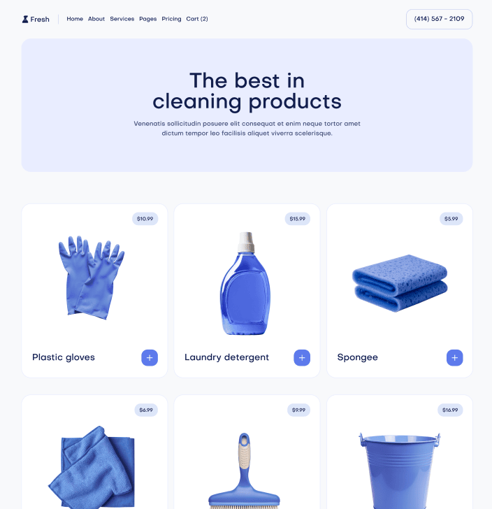 Fresh X - Shop Fresh Main Page - Cleaning Webflow Template
