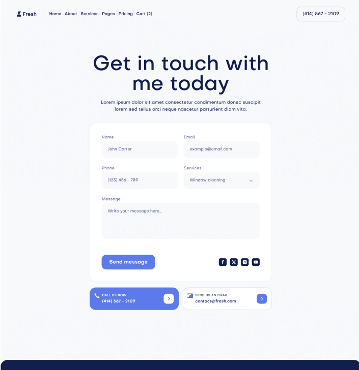 Fresh X - Contact V1 Main Page - Cleaning Webflow Template

