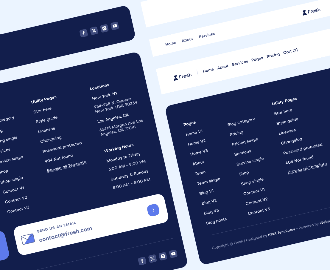 Fresh X - 3 Headers And Footers - Cleaning Webflow Template

