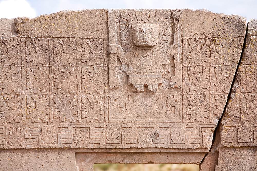 Porte du Soleil à Tiwanaku, Bolivie, monolithe précolombien.