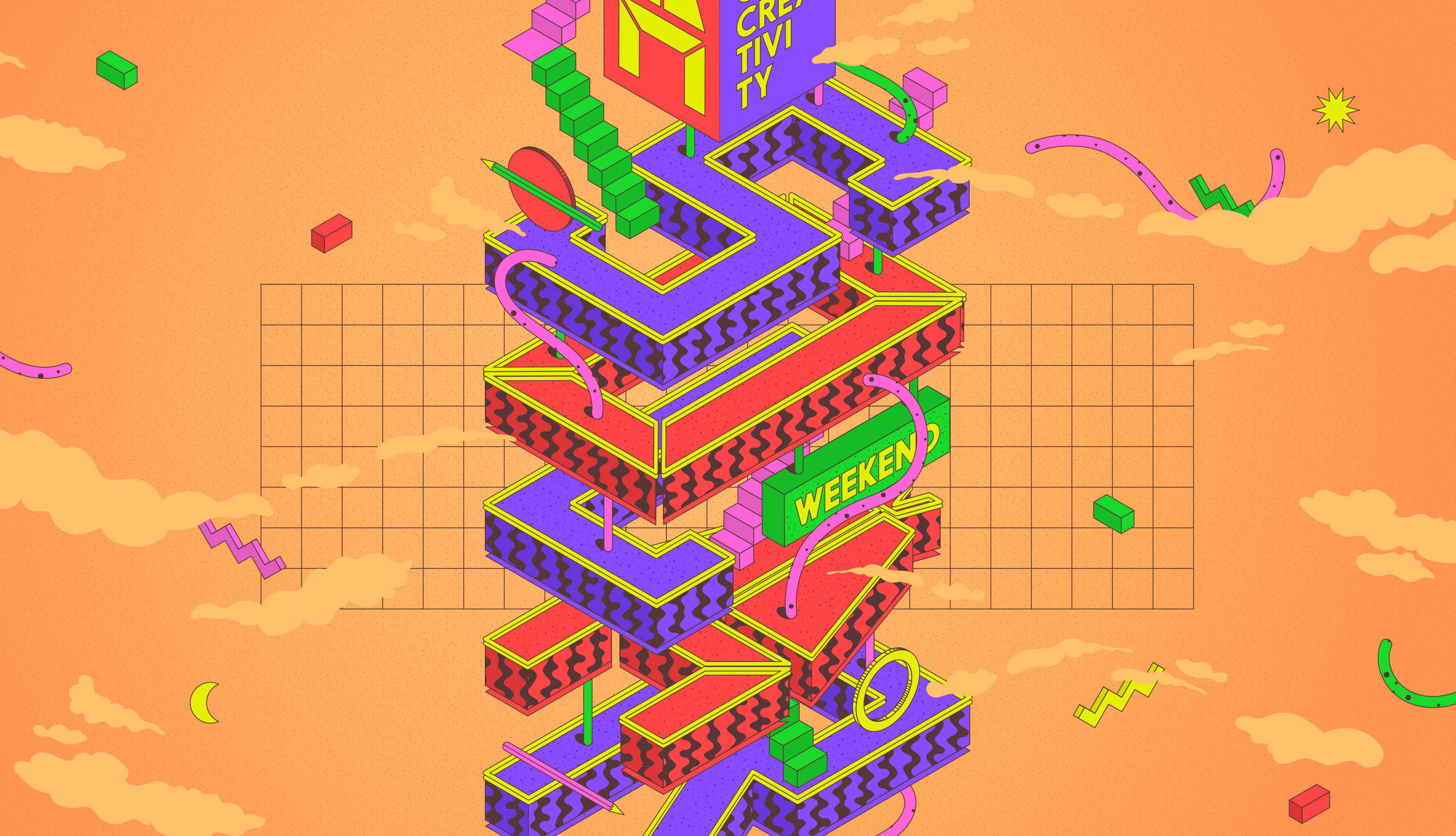 Single orange flower on the clear sky background.