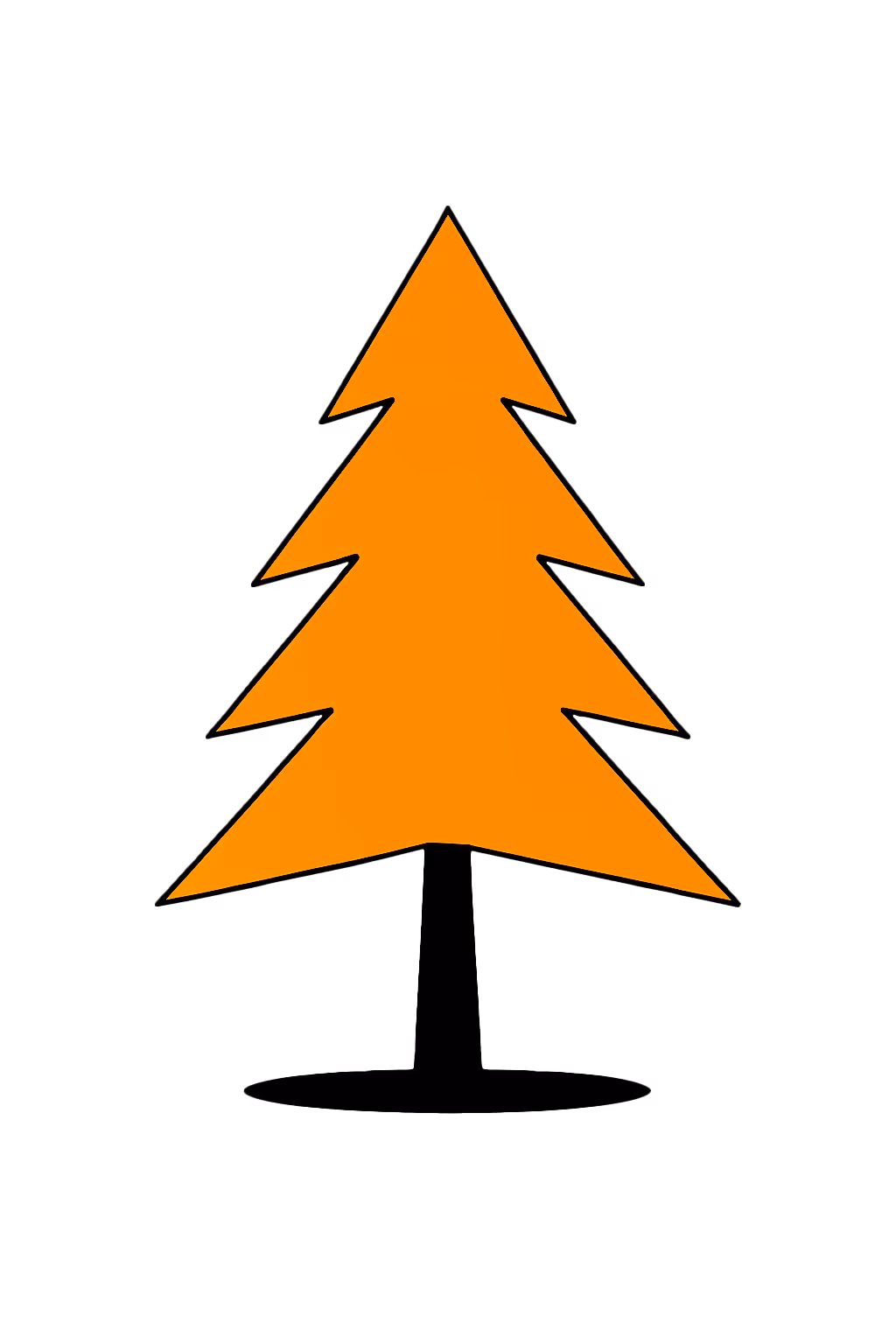 Simple orange stylized tree with a black trunk and shadow on white background.