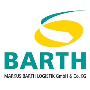 Logo der BARTH MARKUS BARTH LOGISTIK GmbH & Co. KG mit stilisiertem gelben und grünen Symbol über dem Firmennamen.