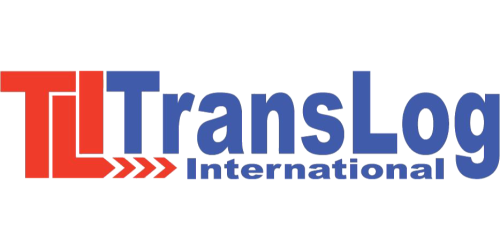 TransLog International Firmenlogo mit roten und blauen Buchstaben.