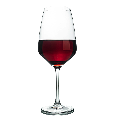 A glass of deep red wine with a rich hue.
