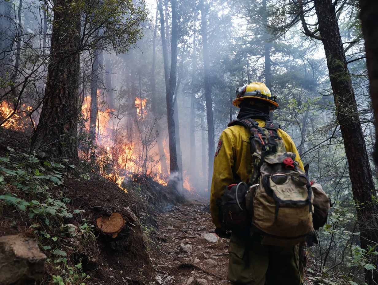 Bombero forestal equipado con mochila de ataque fabricada por Yorklay en España
