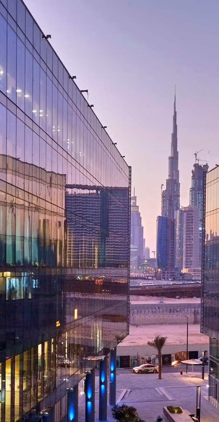Evening view of Dubai Outsource City from afar