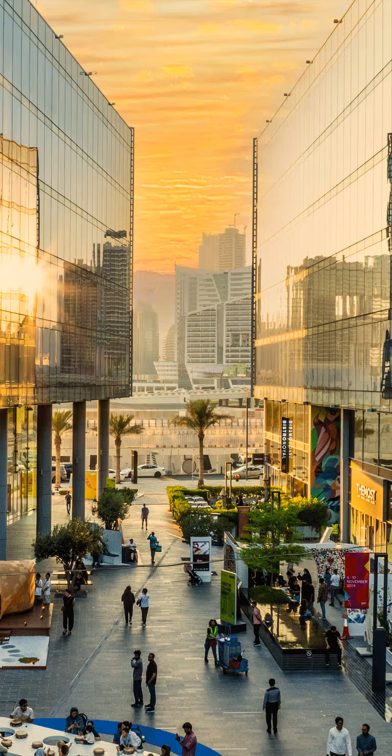Evening view of Dubai Outsource City from afar