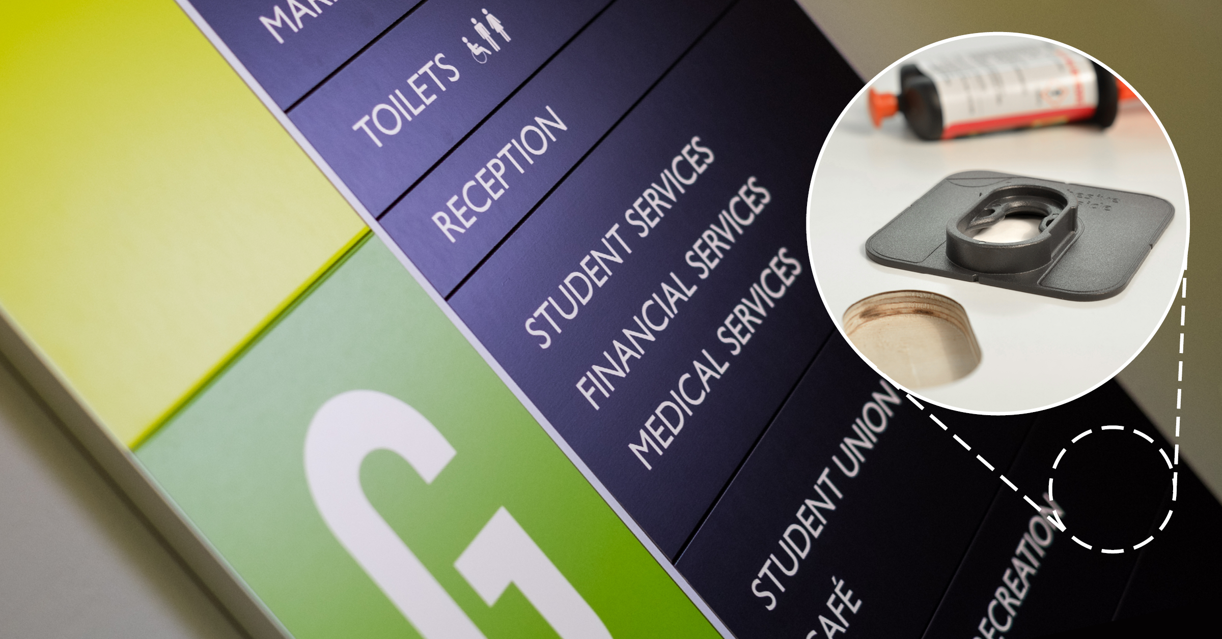 Directory sign panel invisibly fixed with Type 1 Bonded