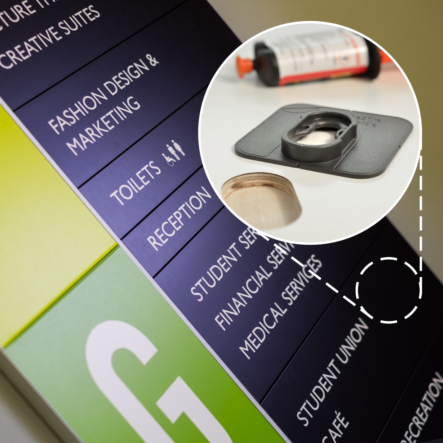 Directory sign panel invisibly fixed with Type 1 Bonded