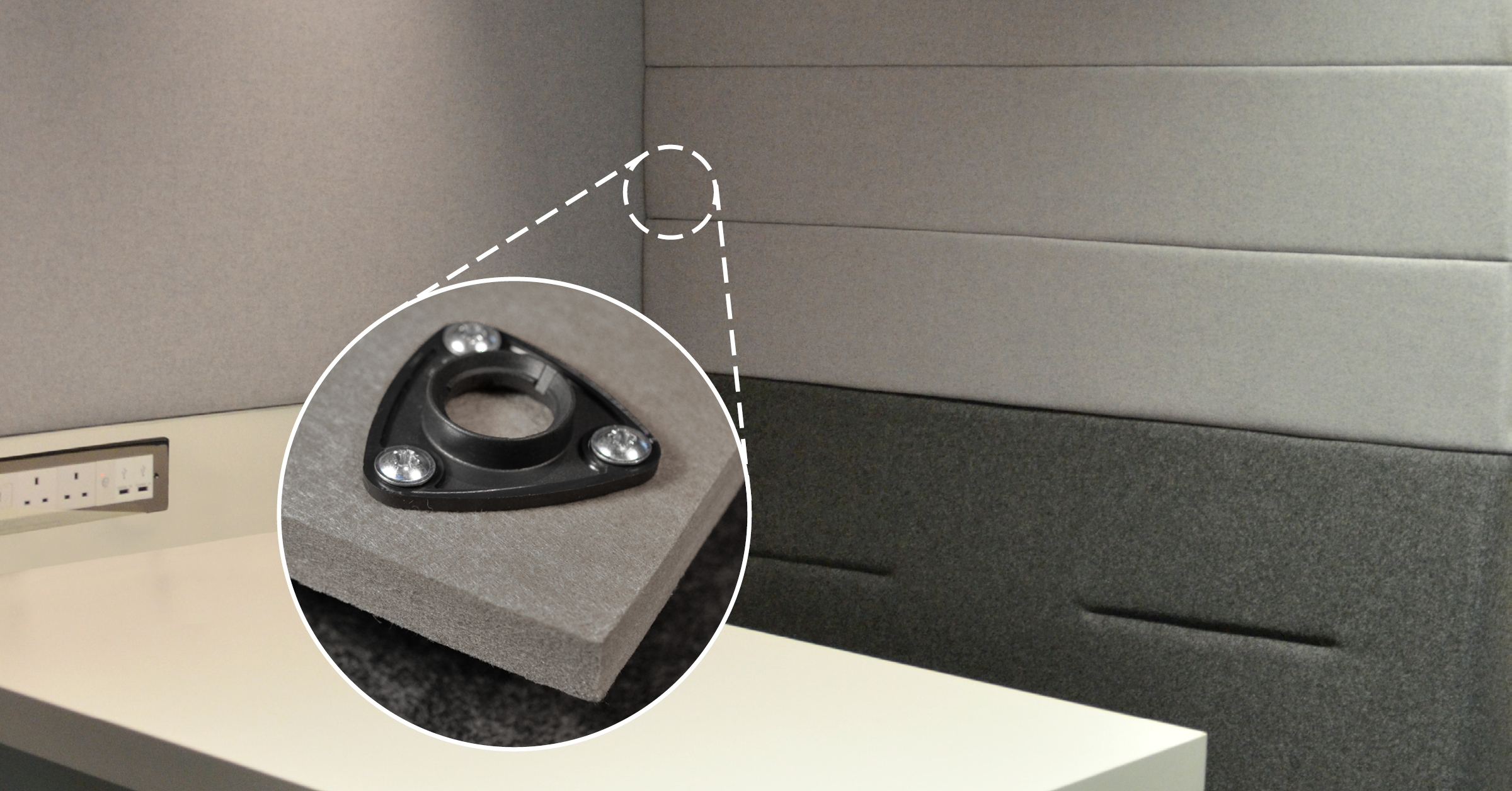 Type 3 attaching acoustic panels in an office pod