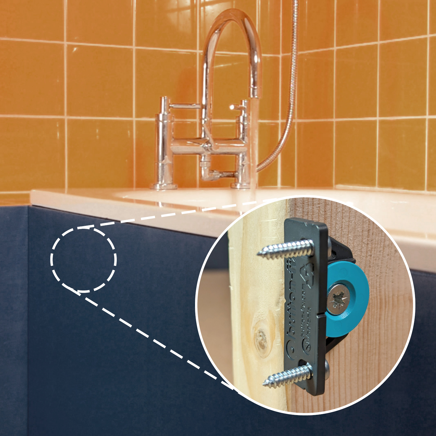 A bath panel attached with Type 2 Button-fix
