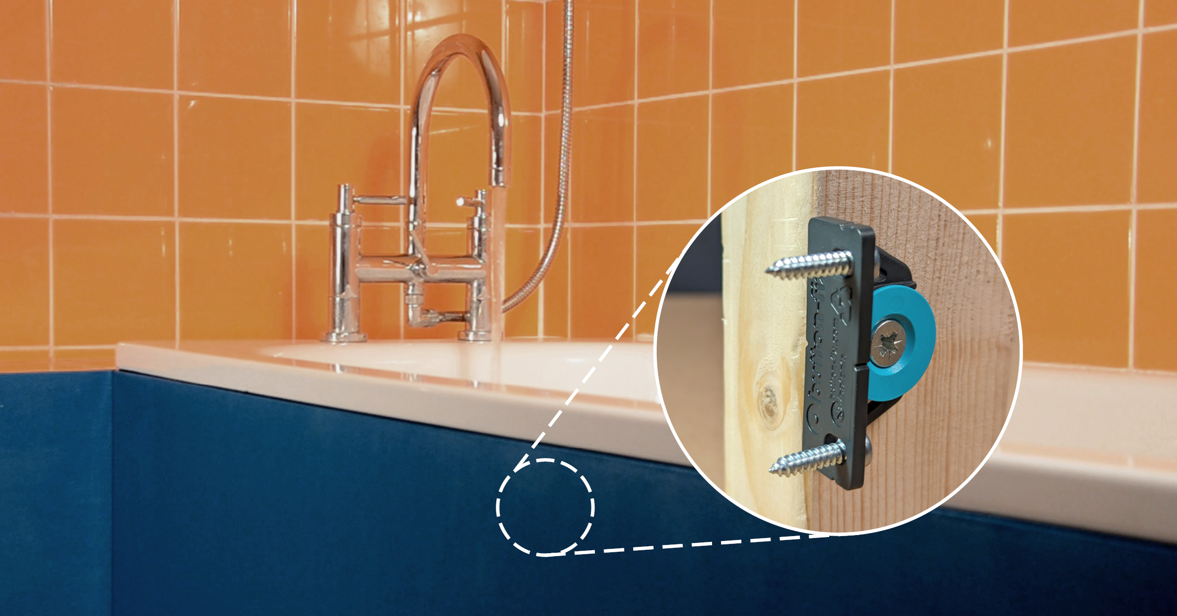 A bath panel attached with Type 2 Button-fix