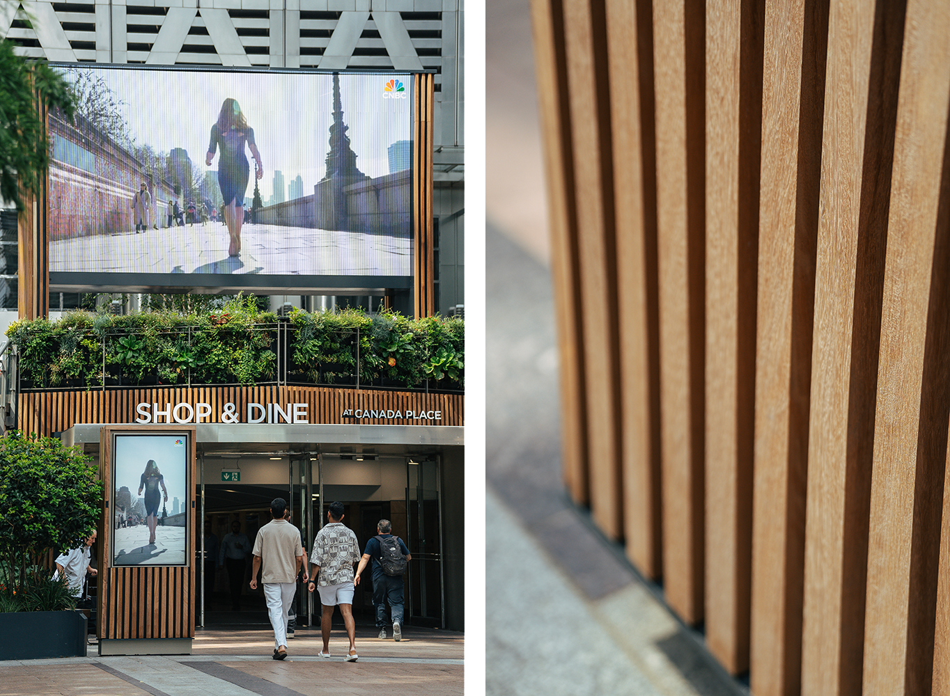 Timber slat detail on the Shop&Dine entrance portal