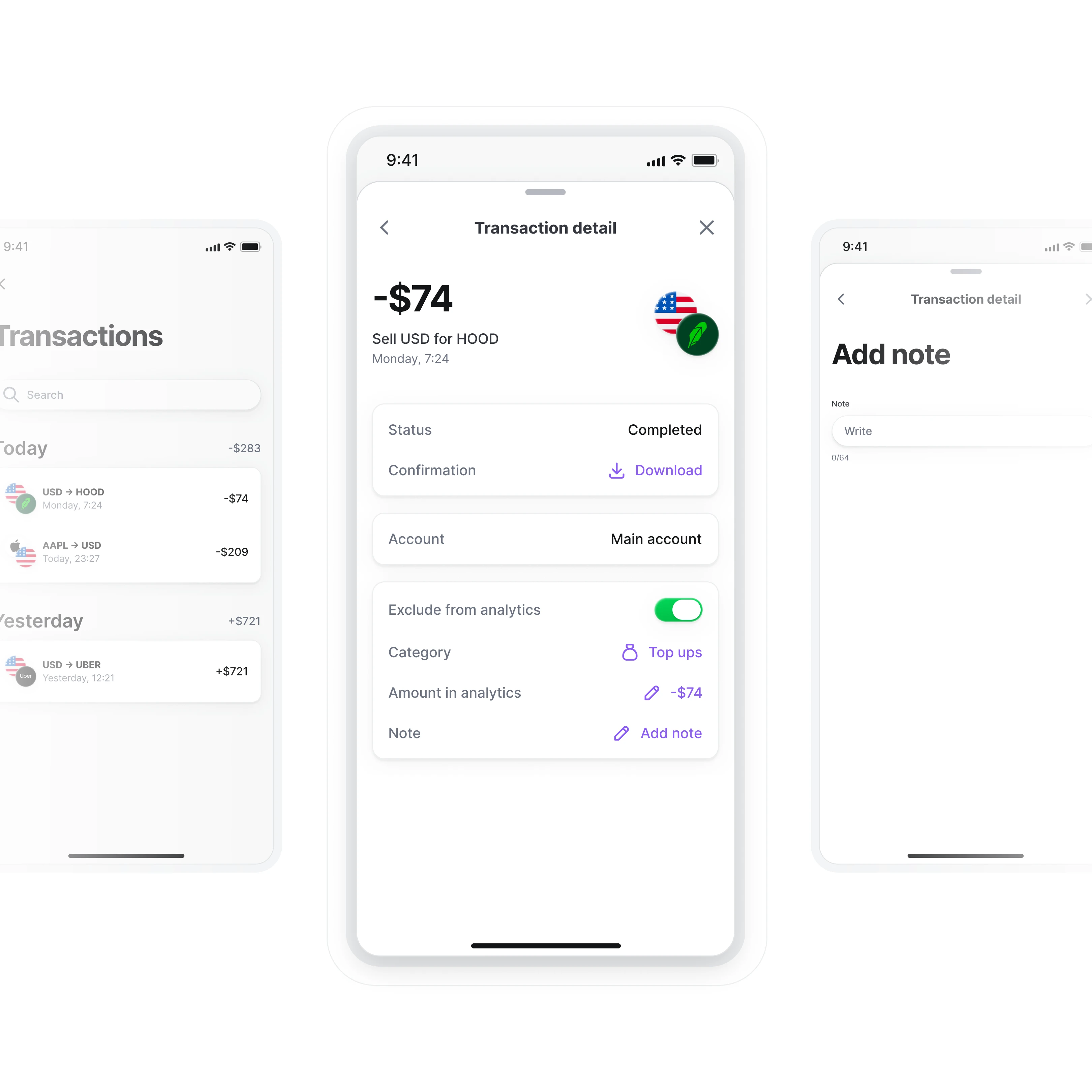 UI kit transaction detail flow screens