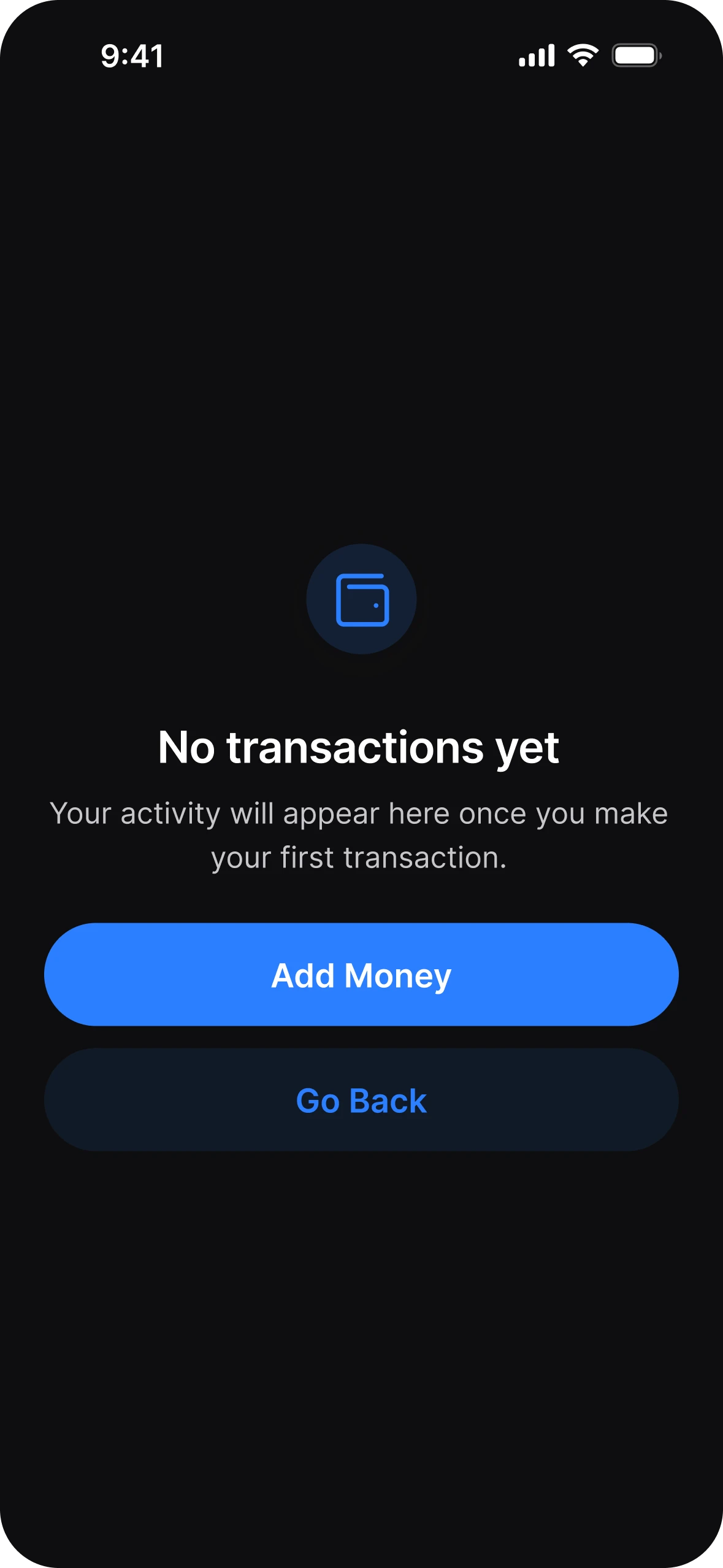 Empty state, dark mode
