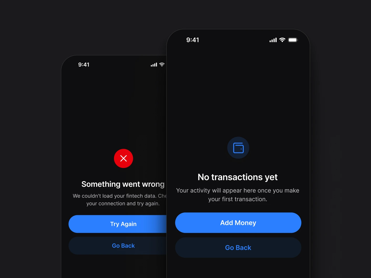 Empty state screens from Appetite UI