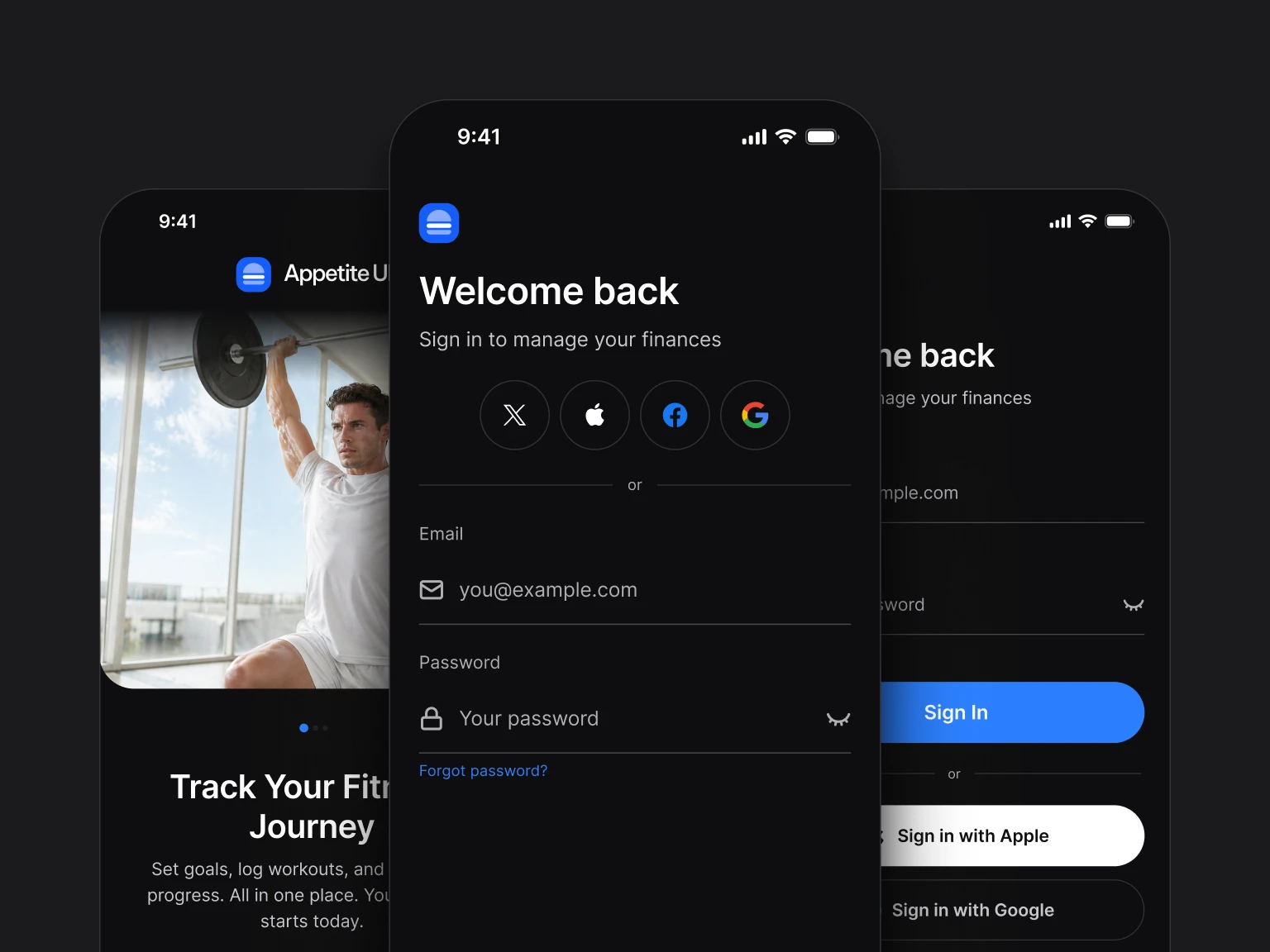 Onboarding screens from Appetite UI