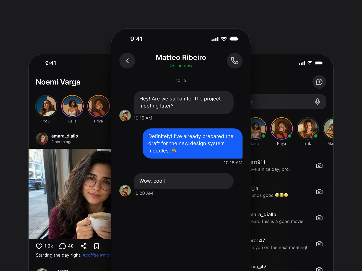 Social screens from Appetite UI