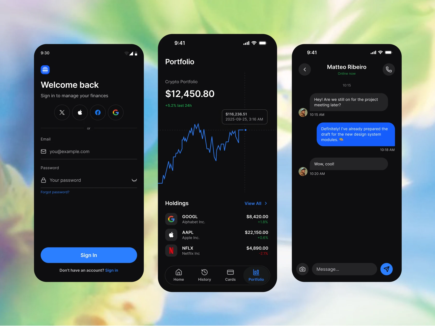 The same screen in light and dark mode