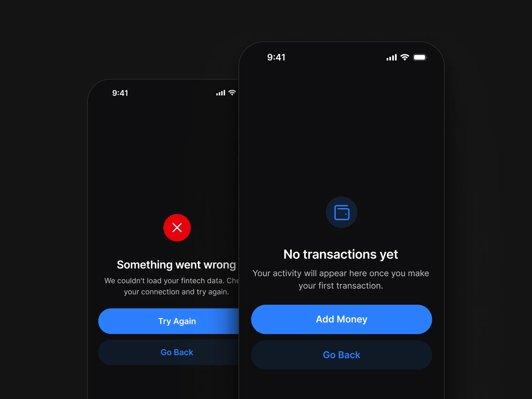 Empty state screens from Appetite UI
