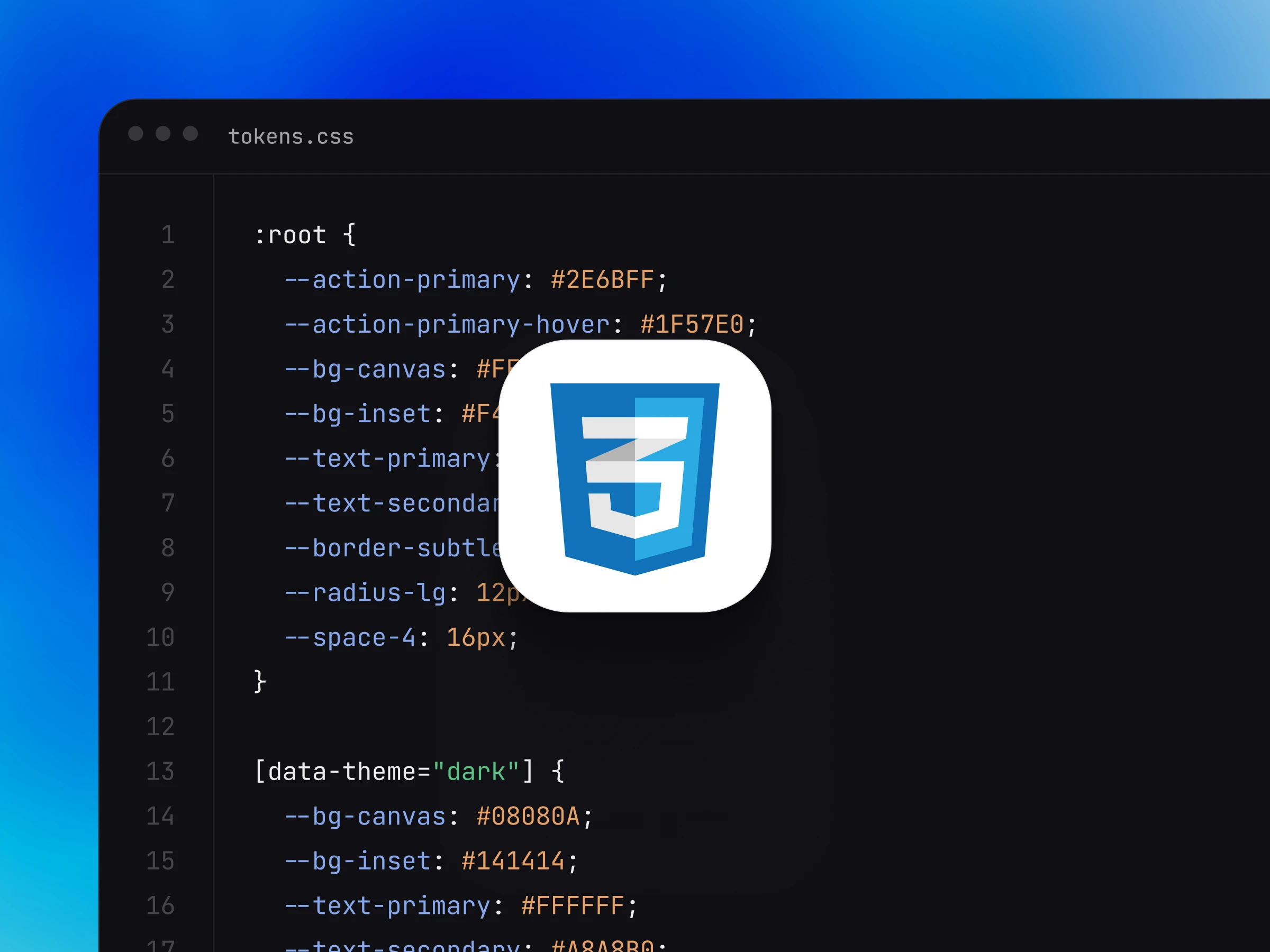 The generated CSS custom properties file