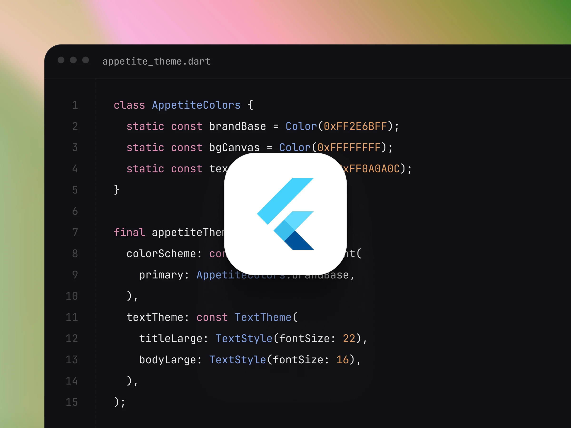 The generated Flutter ThemeData constants