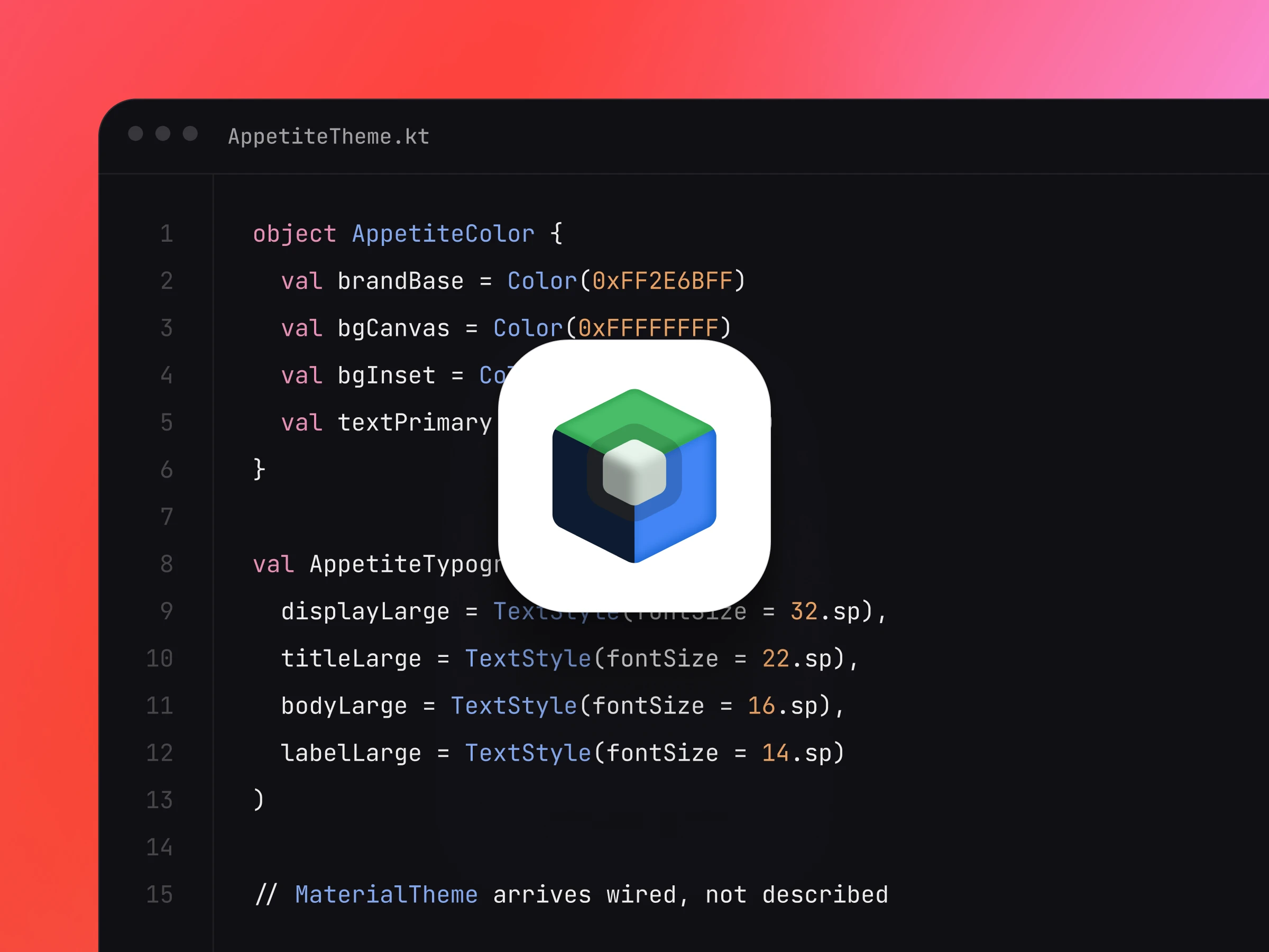 The generated Compose theme and typography object