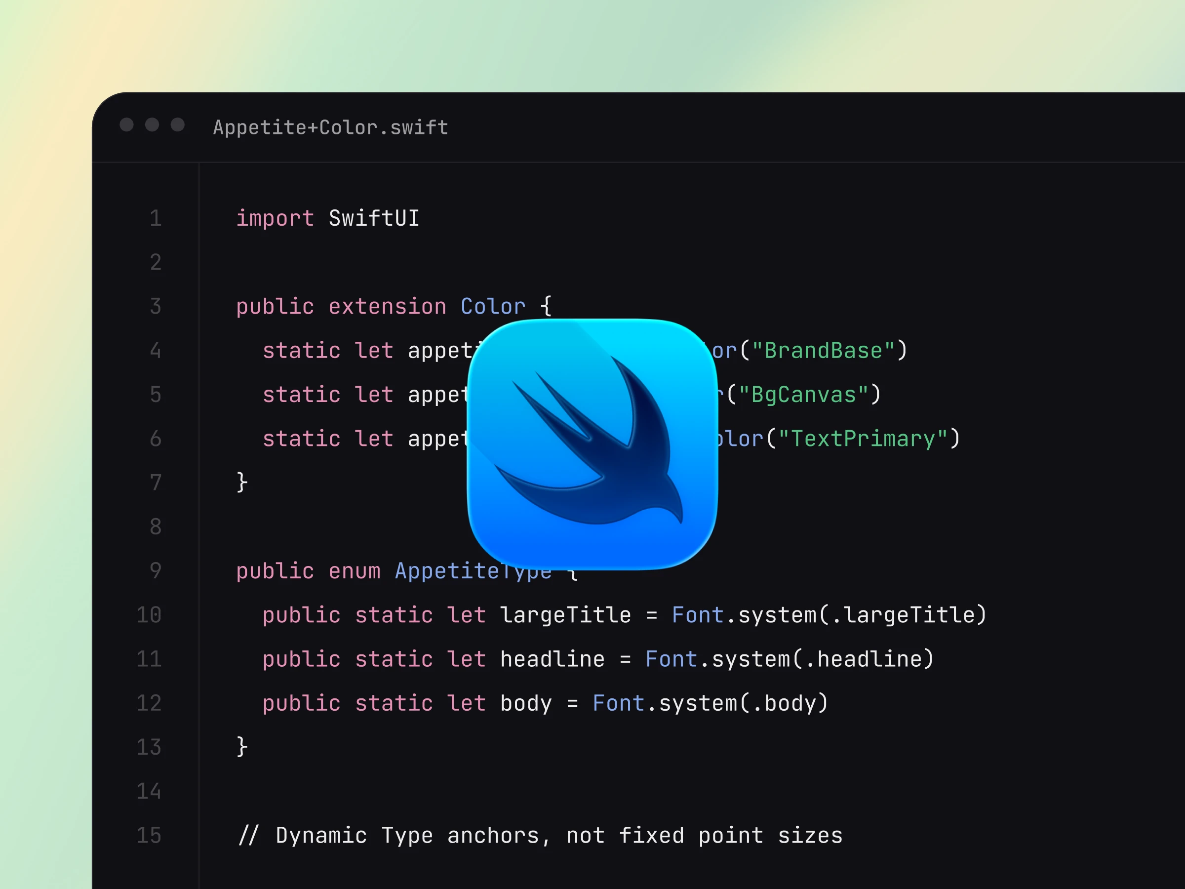 The generated SwiftUI color and type extensions