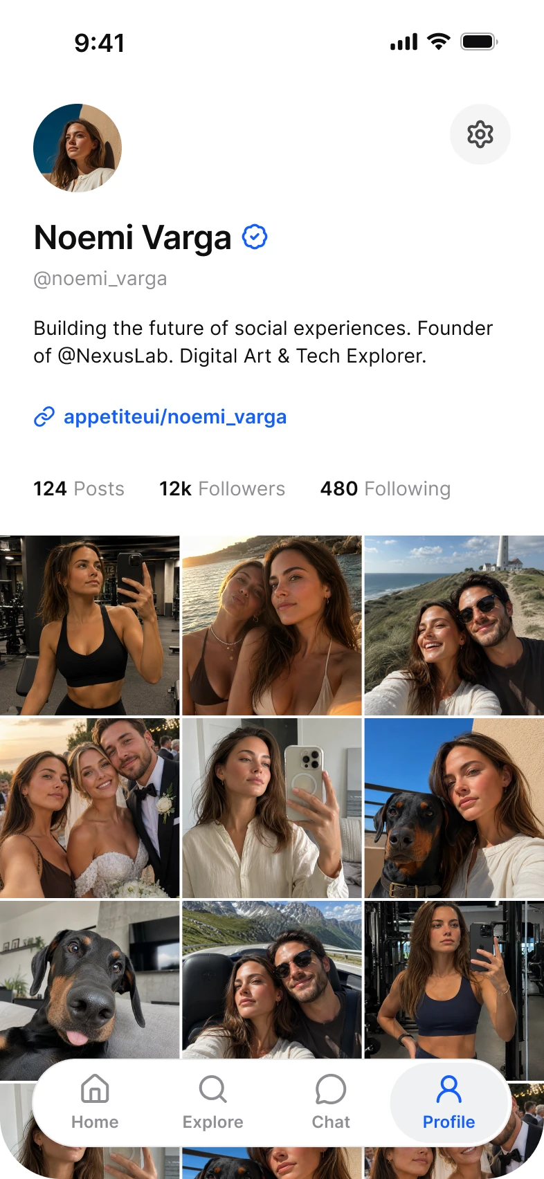Social app, profile screen, light