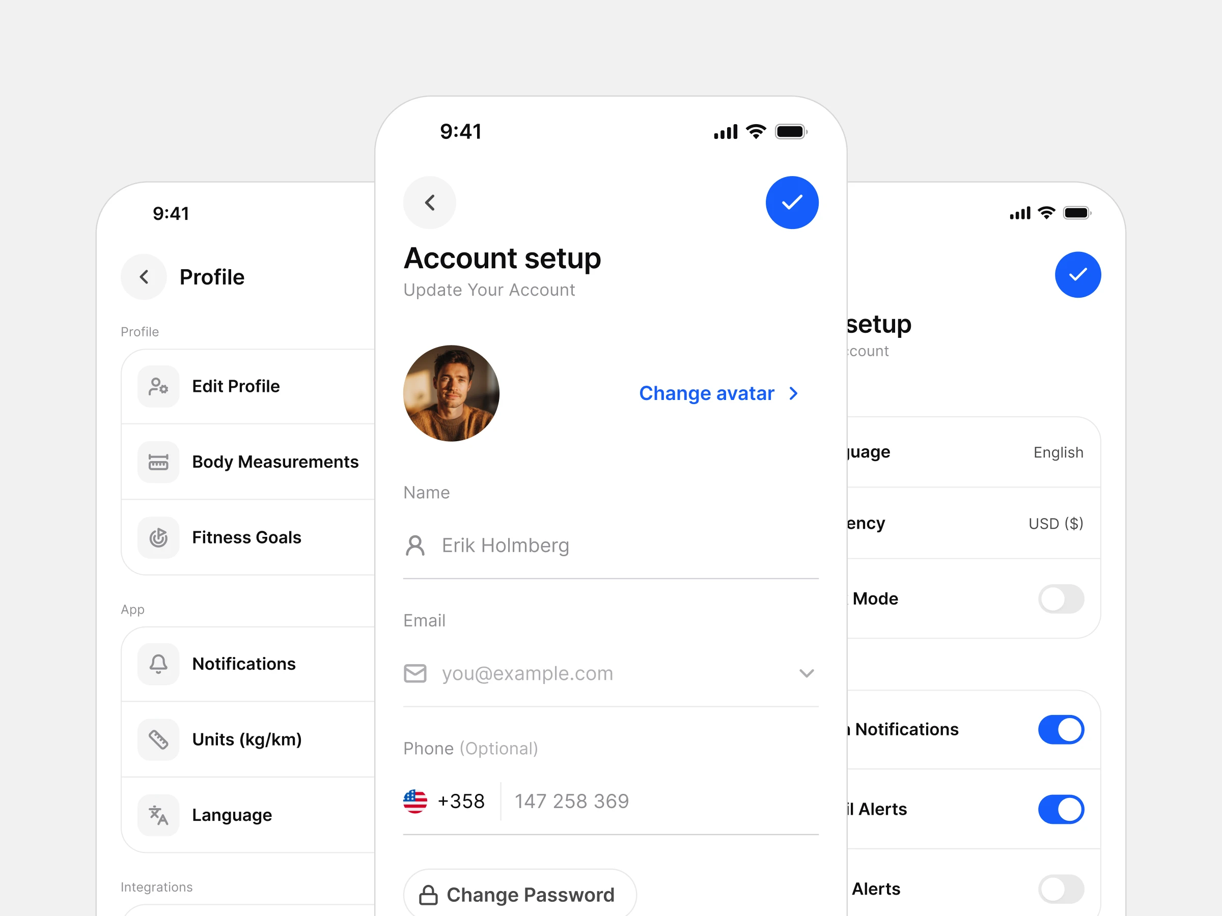 Settings screens from Appetite UI