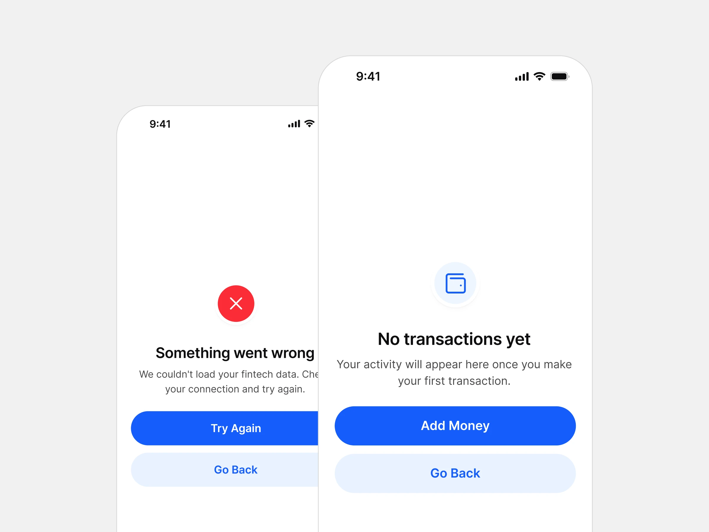 Empty state screens from Appetite UI