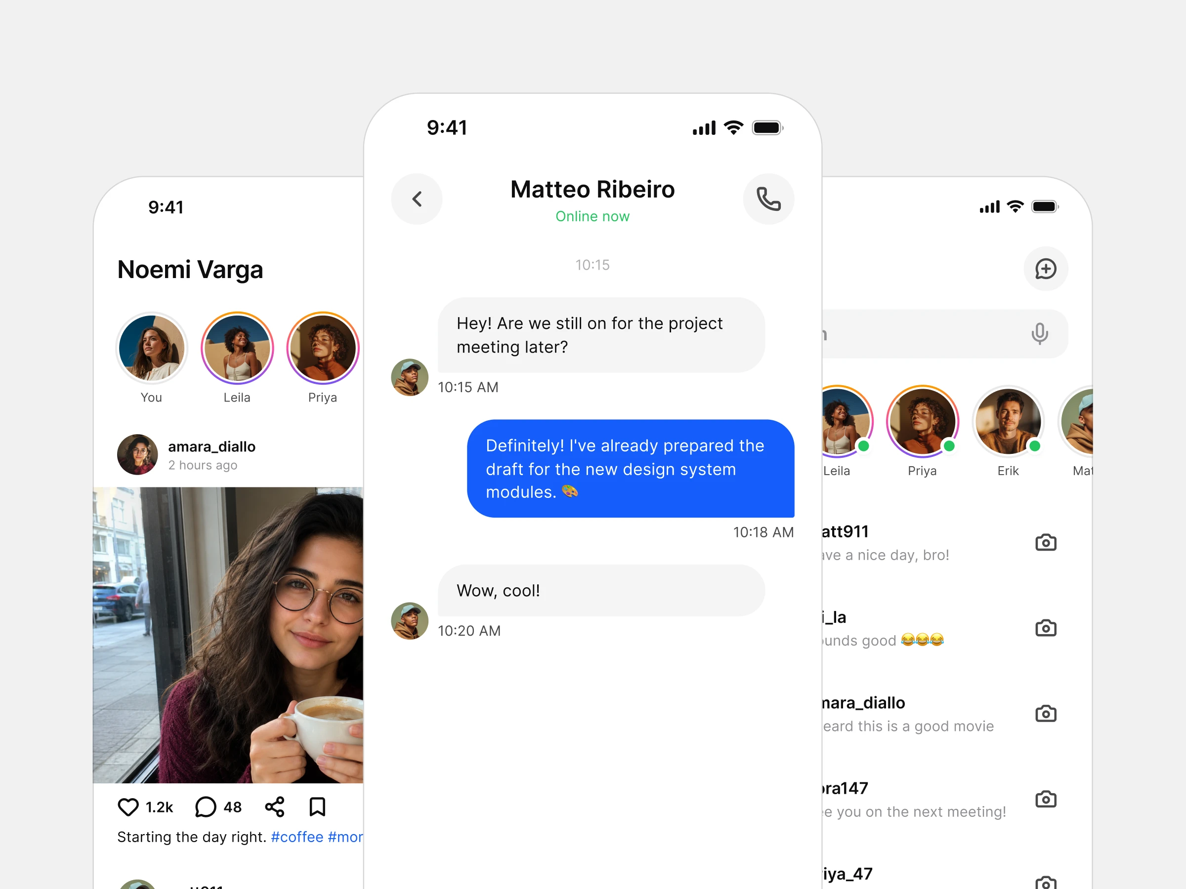 Social screens from Appetite UI