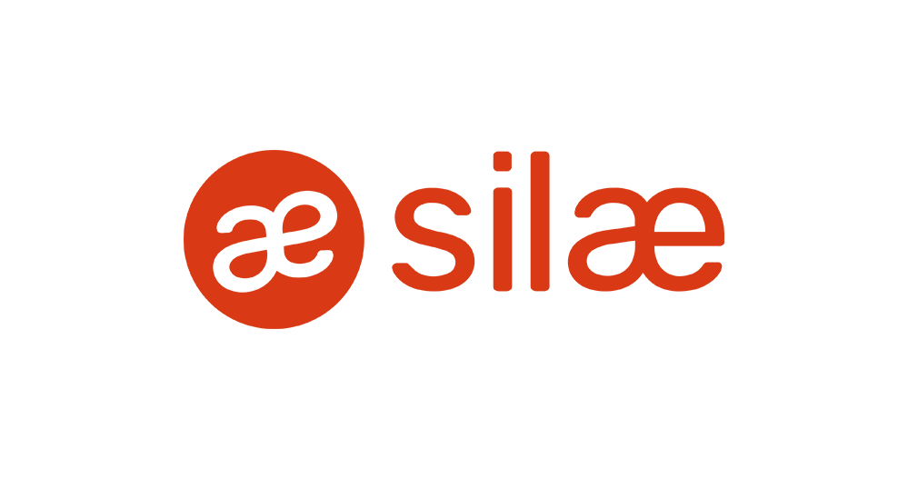Logo de Silae en rouge avec un cercle contenant un motif géométrique à gauche.