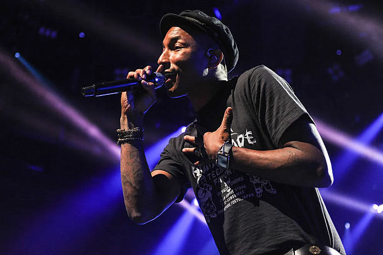 Pharrell Williams performing on the DEAR GIRL tour