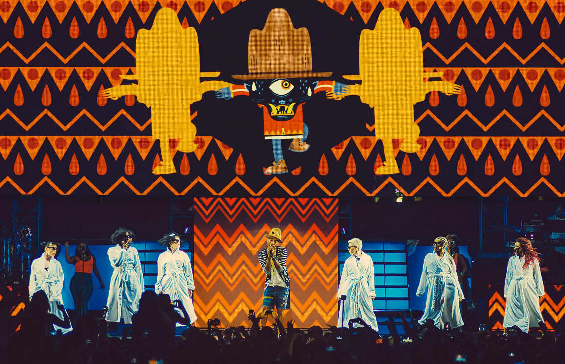 Pharrell Williams performing on the DEAR GIRL tour
