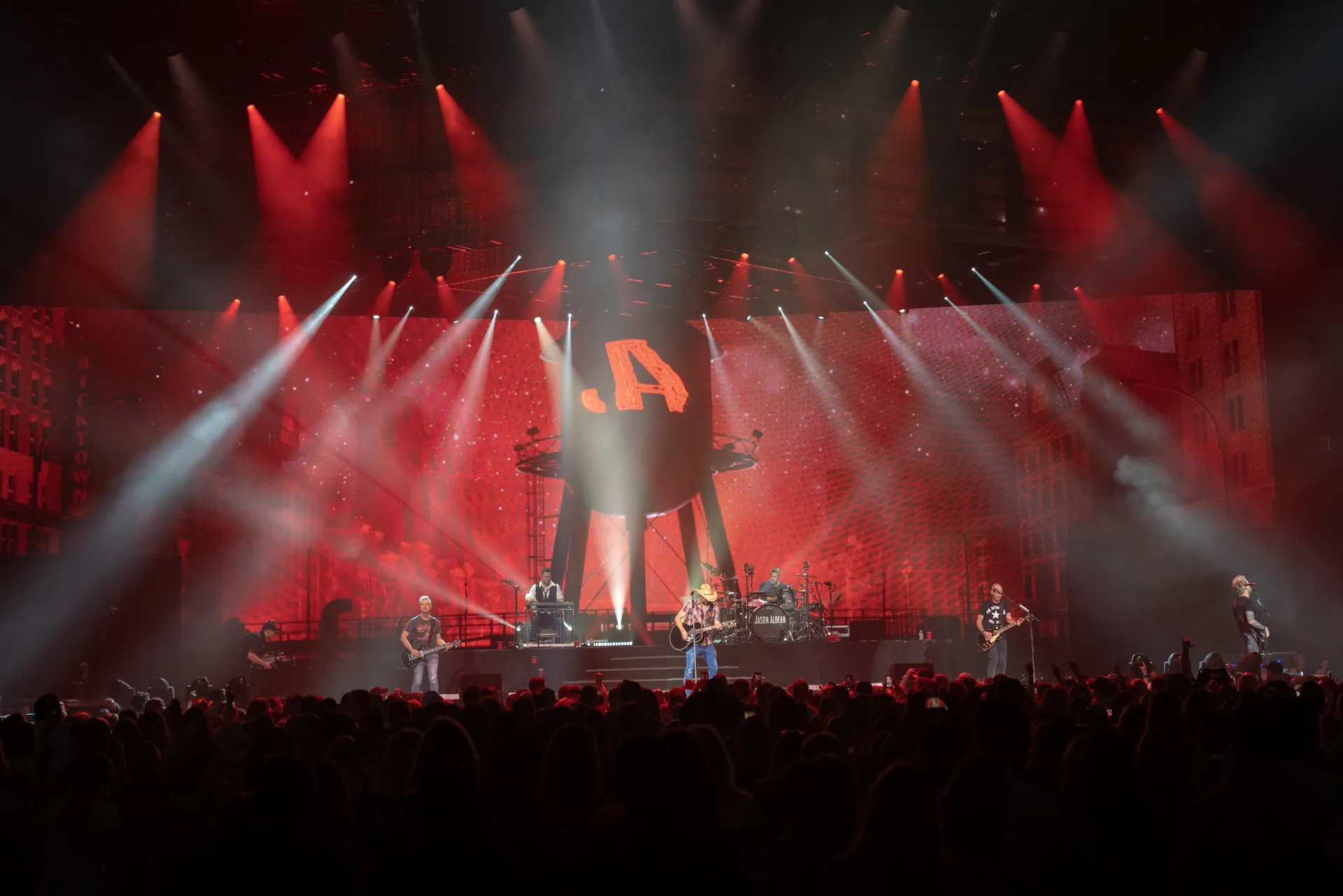 Jason Aldean performing on the Ride All Night Tour