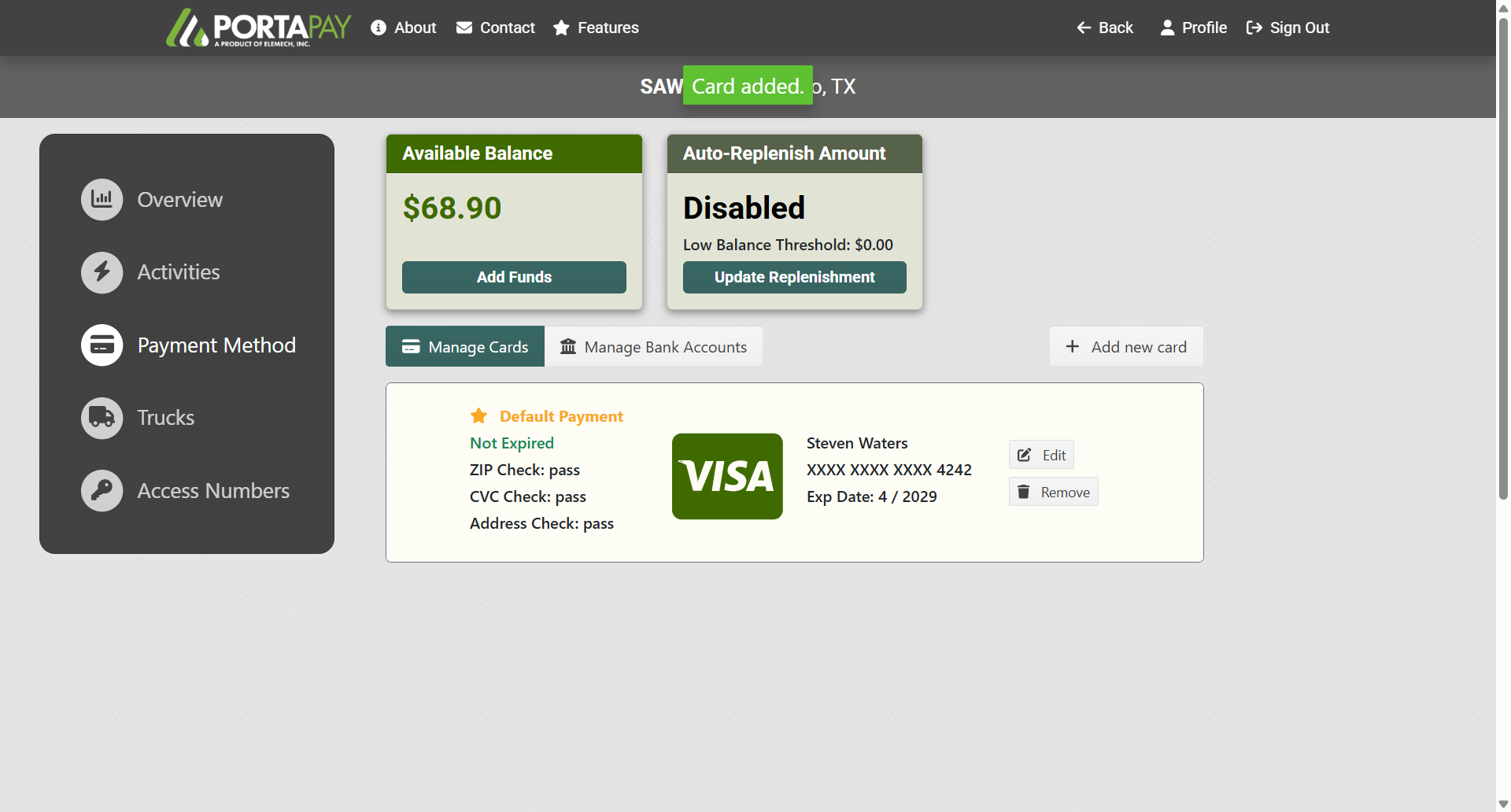 a screenshot of a customer's view to pay for water sales online by credit card