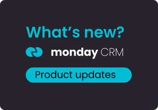 Monday CRM product updates banner with "What’s new" headline