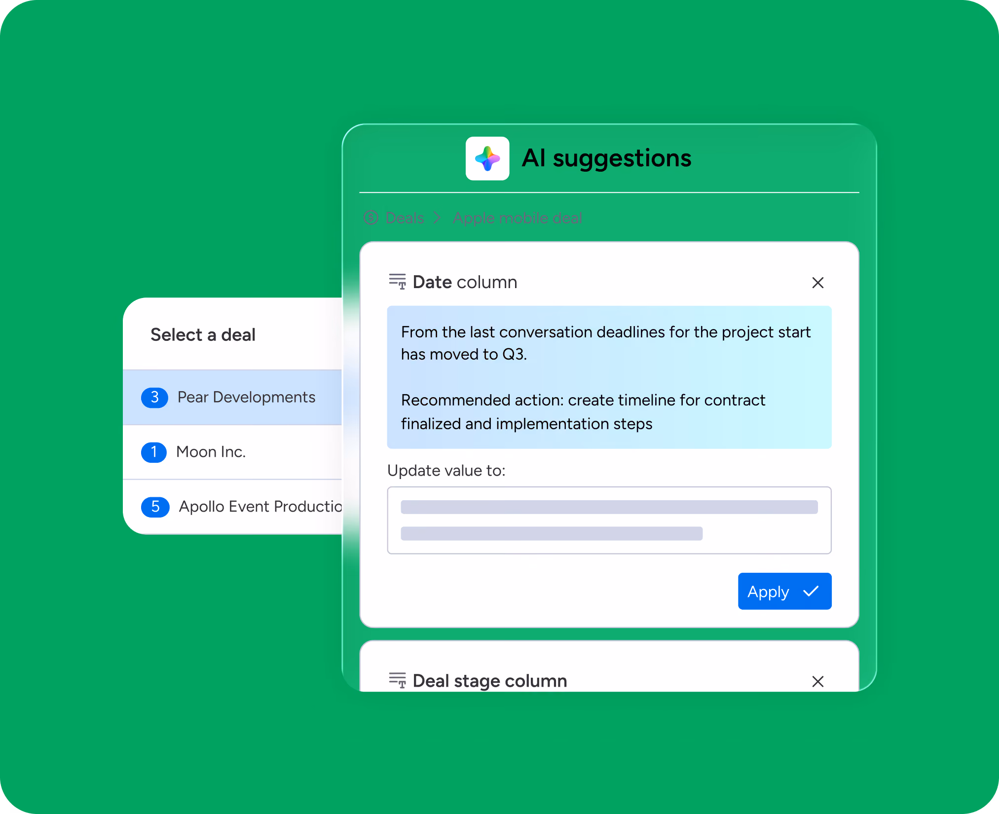 CRM lead sequence interface showing automated email and follow-up call steps