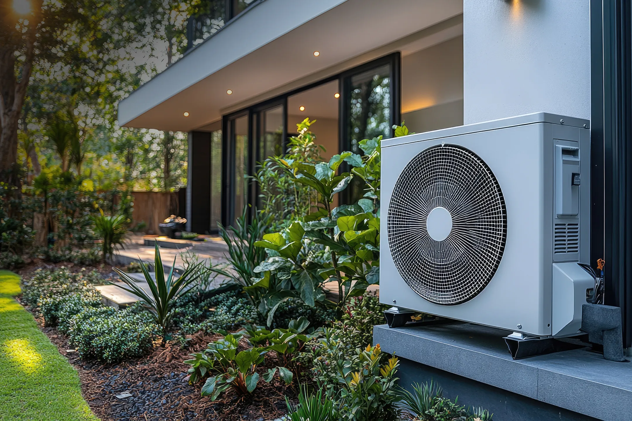 Large external air conditioning unit on a modern property.