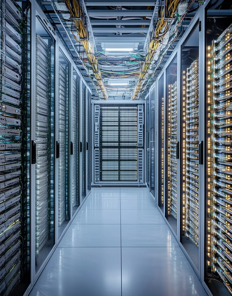 Rows of servers in a data centre.
