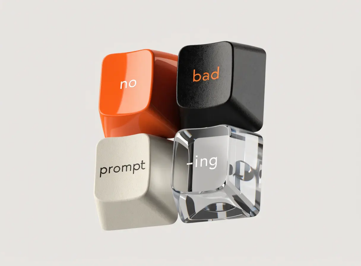 Une illustration de touches de clavier avec l'inscription "no bad prompting" pour illustrer le concept de l'intelligence artificielle