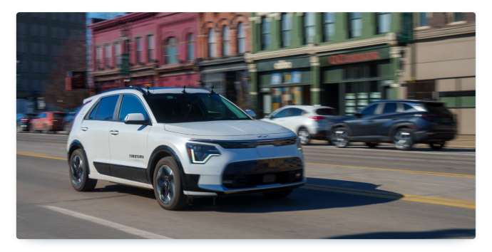 A remote-controlled sharing vehicle is driving in the Corksown neighborhood of Detroit
