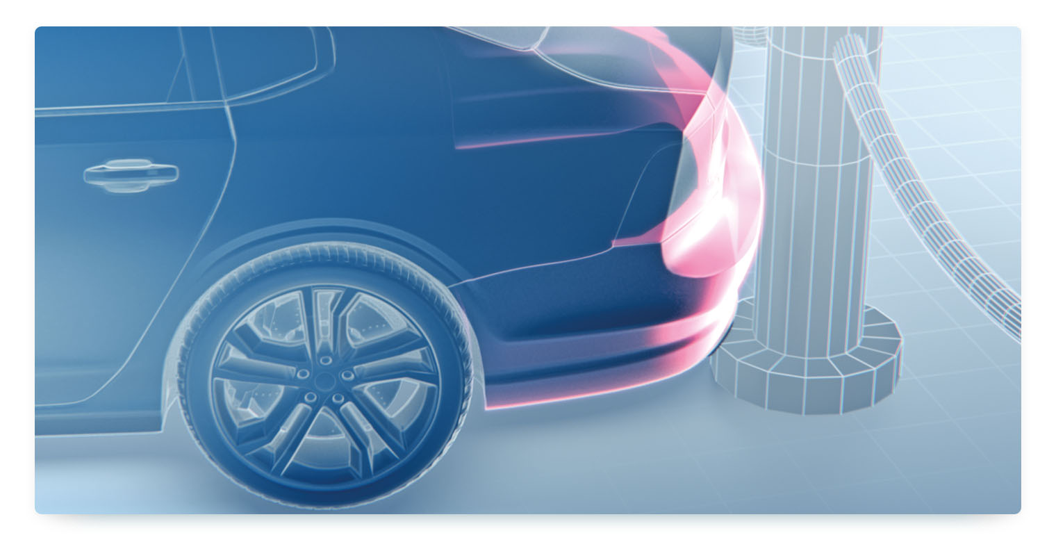 Graphic of sensors noticing a car hitting a pole