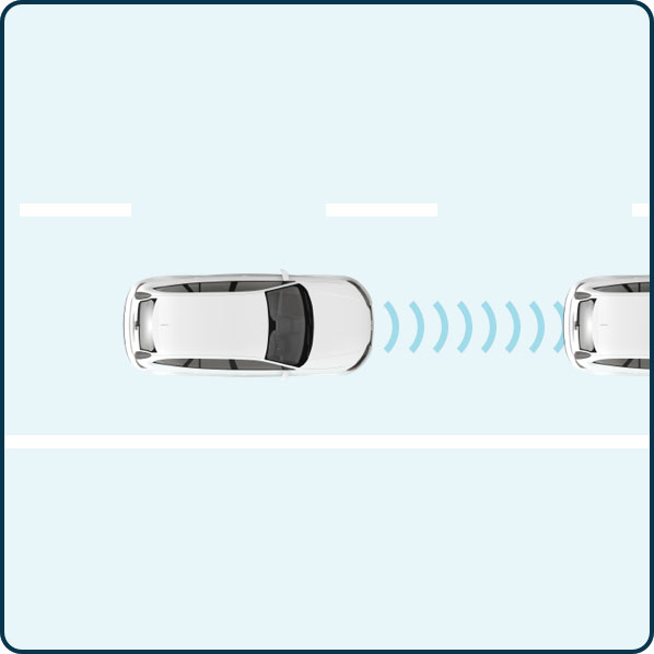 Graphic of a Level 3 automonous car with sensorsthat keep distance to the vehicle in front