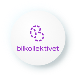 A simple logo for Bilkollektivet. It features a stylized icon of a car tire or chain link in purple, above the word "bilkollektivet" in the same color. The logo is centered within a white circle on a light gray background.