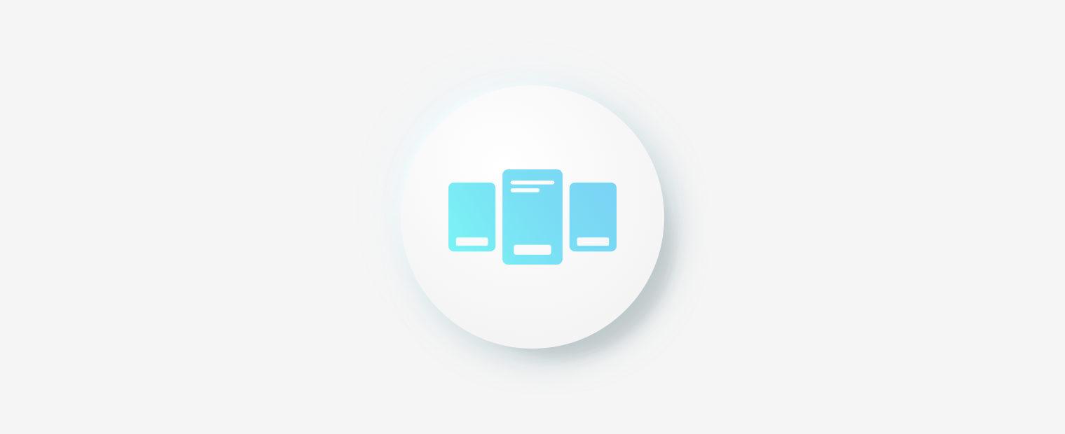 A simple icon of three stylized mobile devices, depicted in light blue and white gradients, arranged next to each other. The icon is centered within a white circle on a light gray background.